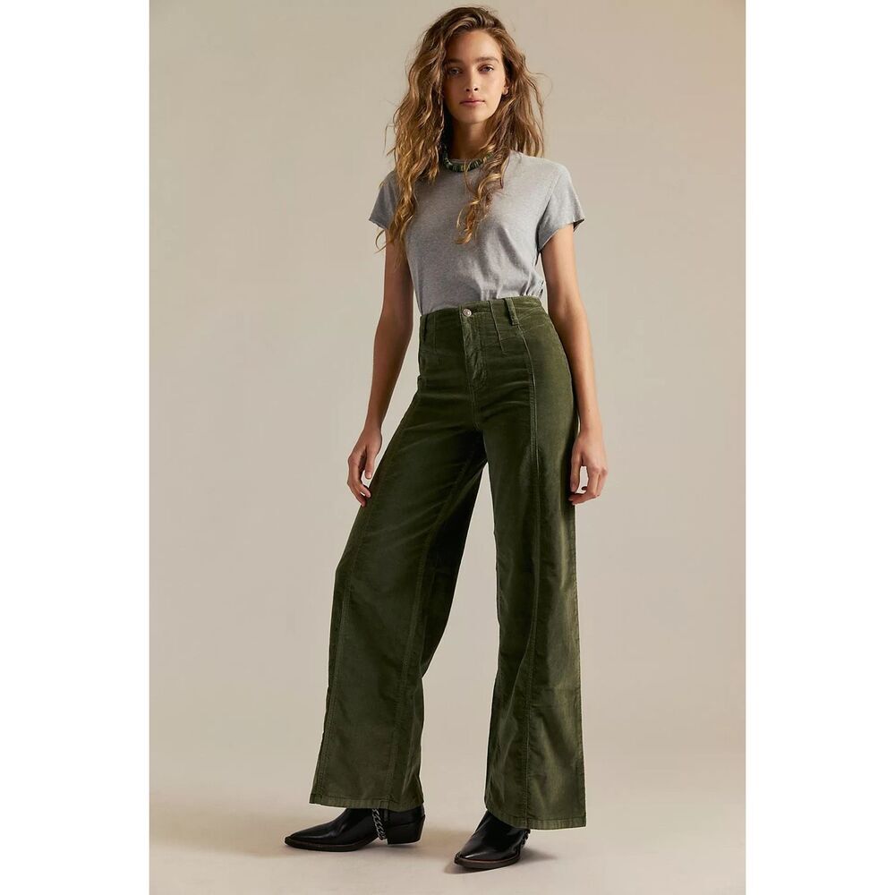 NWT Free People - We the Free Women's Green Libre Cord Wide-Leg Jeans EU 30/ US